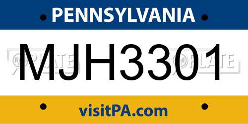 MJH3301 Pennsylvania License Plate