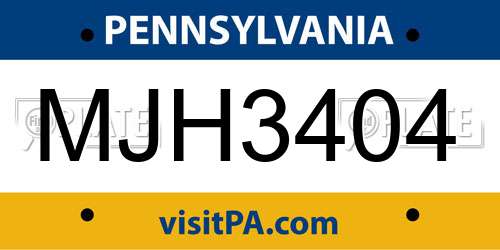 MJH3404 Pennsylvania License Plate