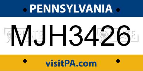 MJH3426 Pennsylvania License Plate