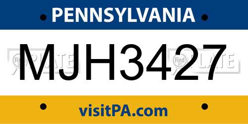 MJH3427 Pennsylvania License Plate