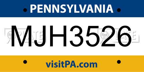MJH3526 Pennsylvania License Plate