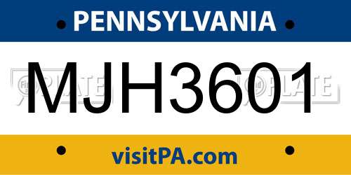 MJH3601 Pennsylvania License Plate