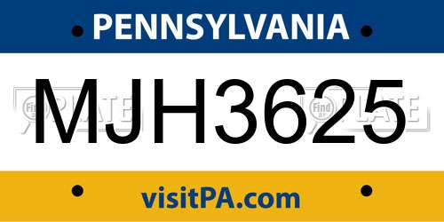 MJH3625 Pennsylvania License Plate