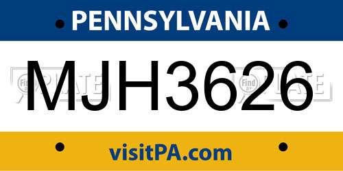 MJH3626 Pennsylvania License Plate