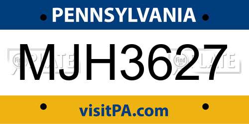 MJH3627 Pennsylvania License Plate