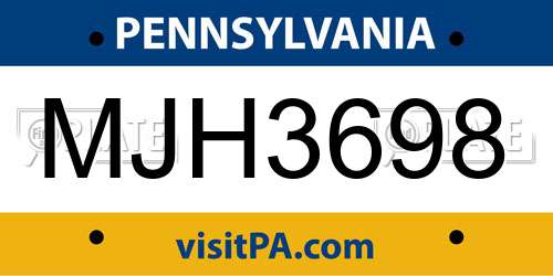 MJH3698 Pennsylvania License Plate
