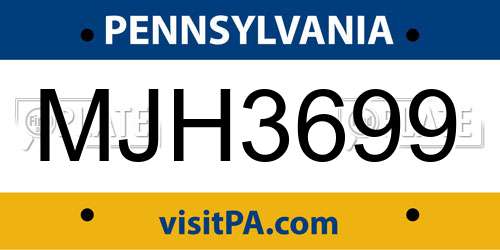 MJH3699 Pennsylvania License Plate