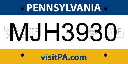 MJH3930 Pennsylvania License Plate