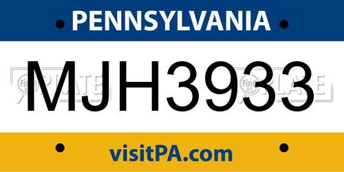 MJH3933 Pennsylvania License Plate