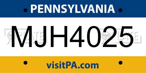 MJH4025 Pennsylvania License Plate
