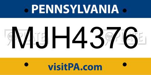 MJH4376 Pennsylvania License Plate