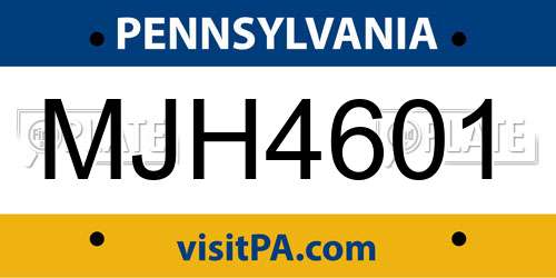 MJH4601 Pennsylvania License Plate