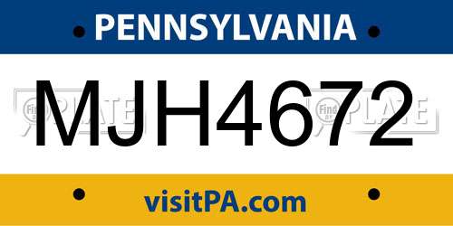 MJH4672 Pennsylvania License Plate