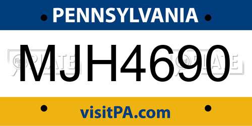 MJH4690 Pennsylvania License Plate