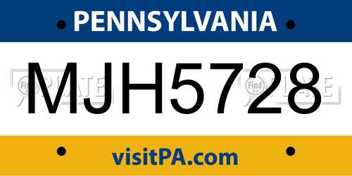 MJH5728 Pennsylvania License Plate
