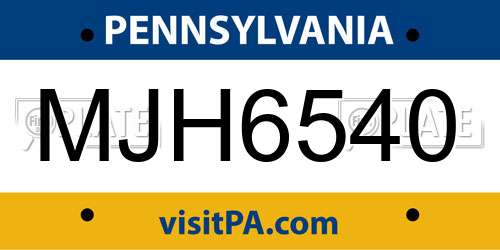 MJH6540 Pennsylvania License Plate