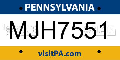 MJH7551 Pennsylvania License Plate