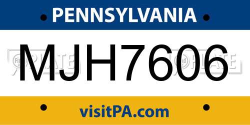 MJH7606 Pennsylvania License Plate