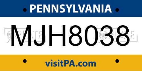 MJH8038 Pennsylvania License Plate