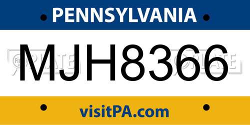 MJH8366 Pennsylvania License Plate