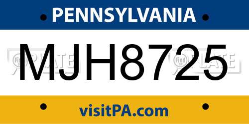 MJH8725 Pennsylvania License Plate