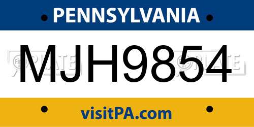 MJH9854 Pennsylvania License Plate