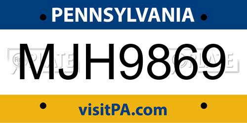 MJH9869 Pennsylvania License Plate
