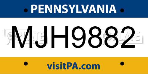 MJH9882 Pennsylvania License Plate