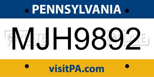 MJH9892 Pennsylvania License Plate