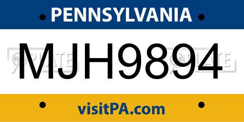 MJH9894 Pennsylvania License Plate