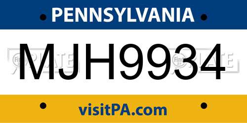 MJH9934 Pennsylvania License Plate