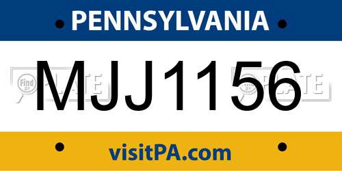 MJJ1156 Pennsylvania License Plate