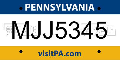 MJJ5345 Pennsylvania License Plate