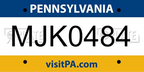 MJK0484 Pennsylvania License Plate