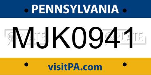 MJK0941 Pennsylvania License Plate