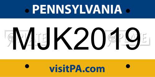 MJK2019 Pennsylvania License Plate