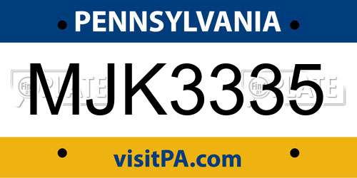 MJK3335 Pennsylvania License Plate