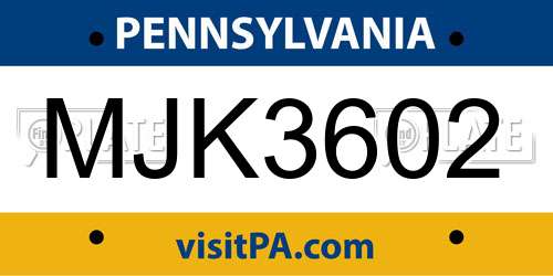 MJK3602 Pennsylvania License Plate