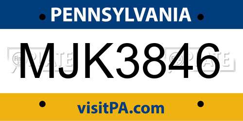 MJK3846 Pennsylvania License Plate