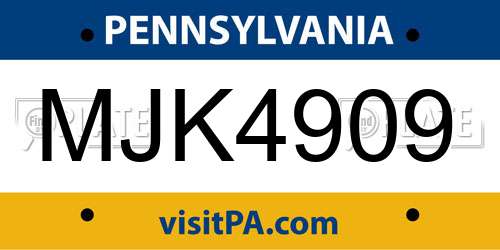 MJK4909 Pennsylvania License Plate