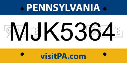 MJK5364 Pennsylvania License Plate
