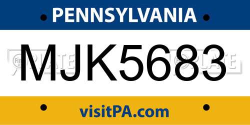 MJK5683 Pennsylvania License Plate