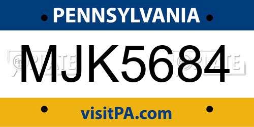 MJK5684 Pennsylvania License Plate