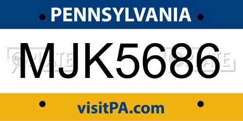 MJK5686 Pennsylvania License Plate