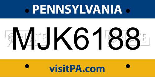 MJK6188 Pennsylvania License Plate