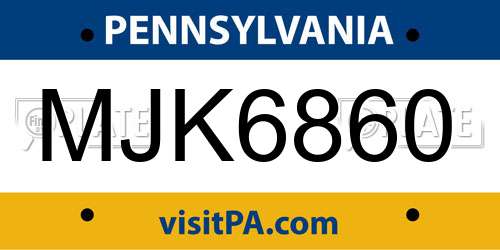 MJK6860 Pennsylvania License Plate