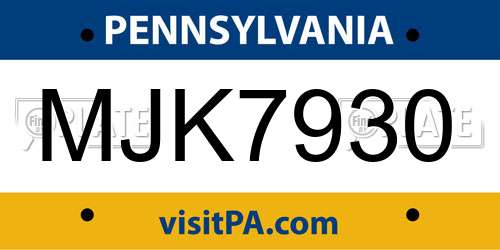 MJK7930 Pennsylvania License Plate