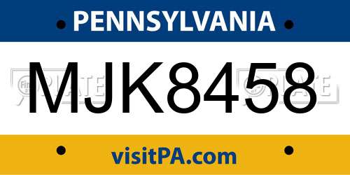 MJK8458 Pennsylvania License Plate
