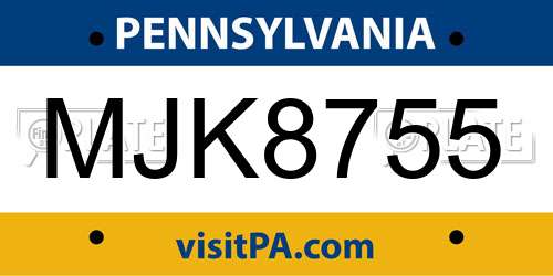 MJK8755 Pennsylvania License Plate