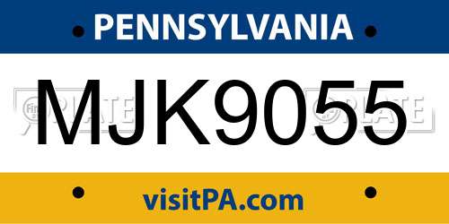 MJK9055 Pennsylvania License Plate
